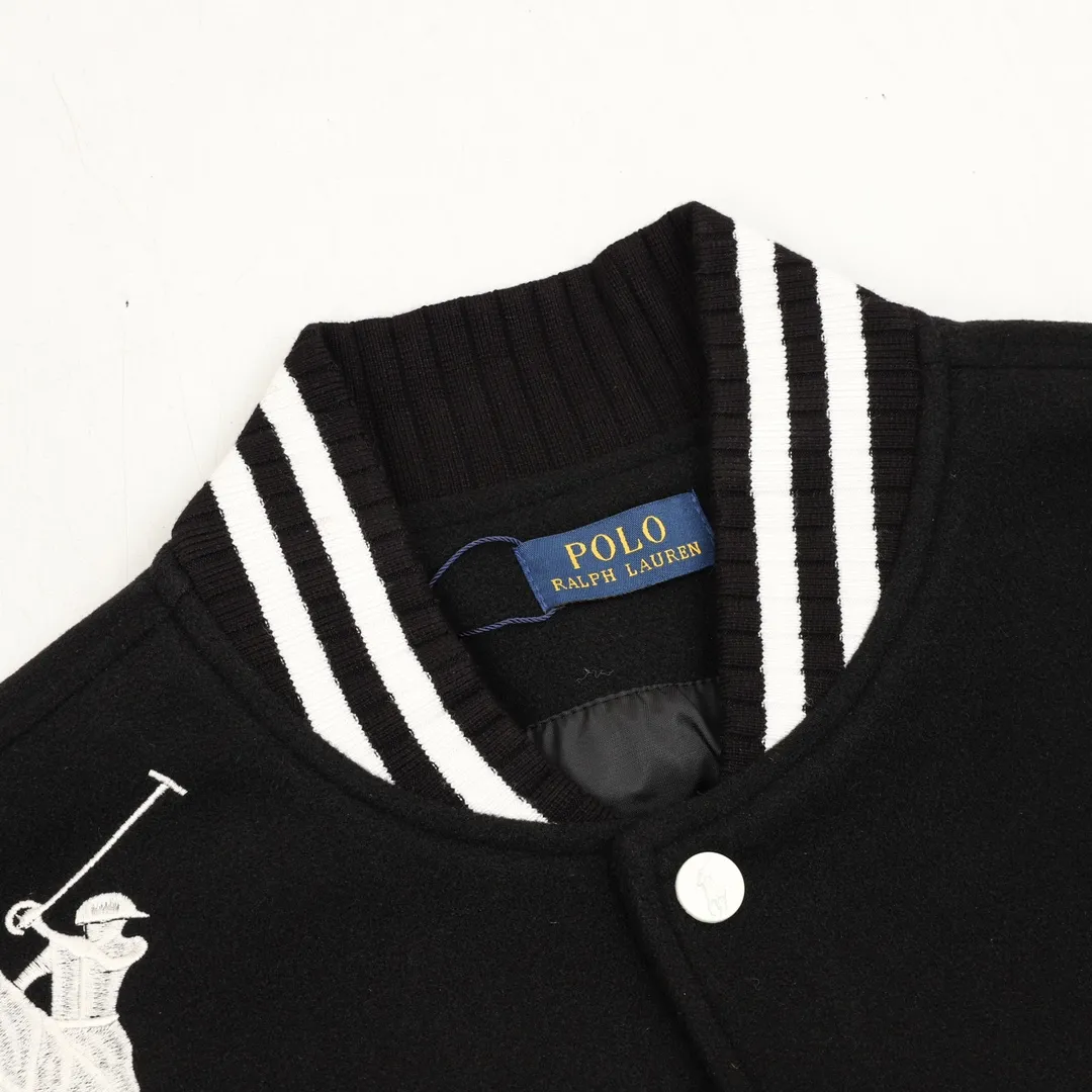🅿️570 RALPH LAUREN/Ralph Lauren horse logo embroidered patchwork baseball jacket jacket Warm reminder: It is recommended to hand wash or dry clean! ! This year is particularly popular. Baseball uniform jackets are available at all levels on the market (you must compare the details). The most powerful quality control. Baseball uniforms have been produced and researched for 7 years. The details are exquisite. With it, you will be the most handsome boy in the world. The fully painted four-button buckle (button with LOGO), the fabric is customized for more than a month. It is not ready-made in the market. It is made of wool blend, custom-woven and dyed. It has high color fastness. It is recommended to hand wash or dry clean for the first time. "Custom-woven knitted rib at the hem", the lining is made of silky and delicate cupro fiber material, which can be worn directly next to the body. It is extremely comfortable, a heavyweight item, purchase version! Size：XS-L